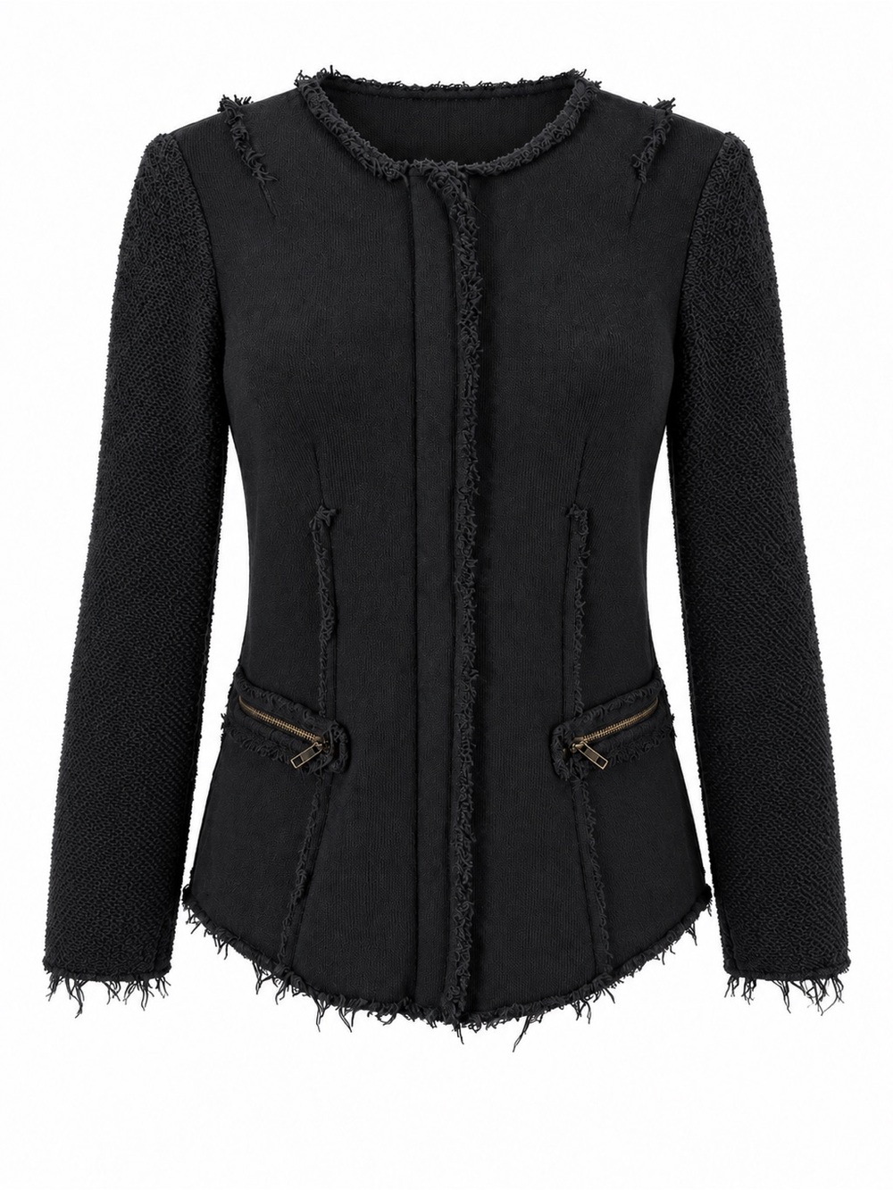 Anthropologie Drew Black Frayed Trim Zip Jacket